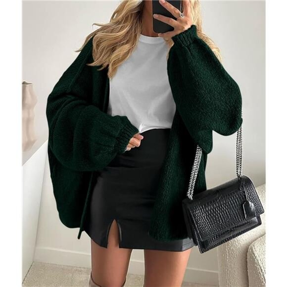 Womens Oversized Cardigan Sweaters Spinach Green - Picture 2 of 6